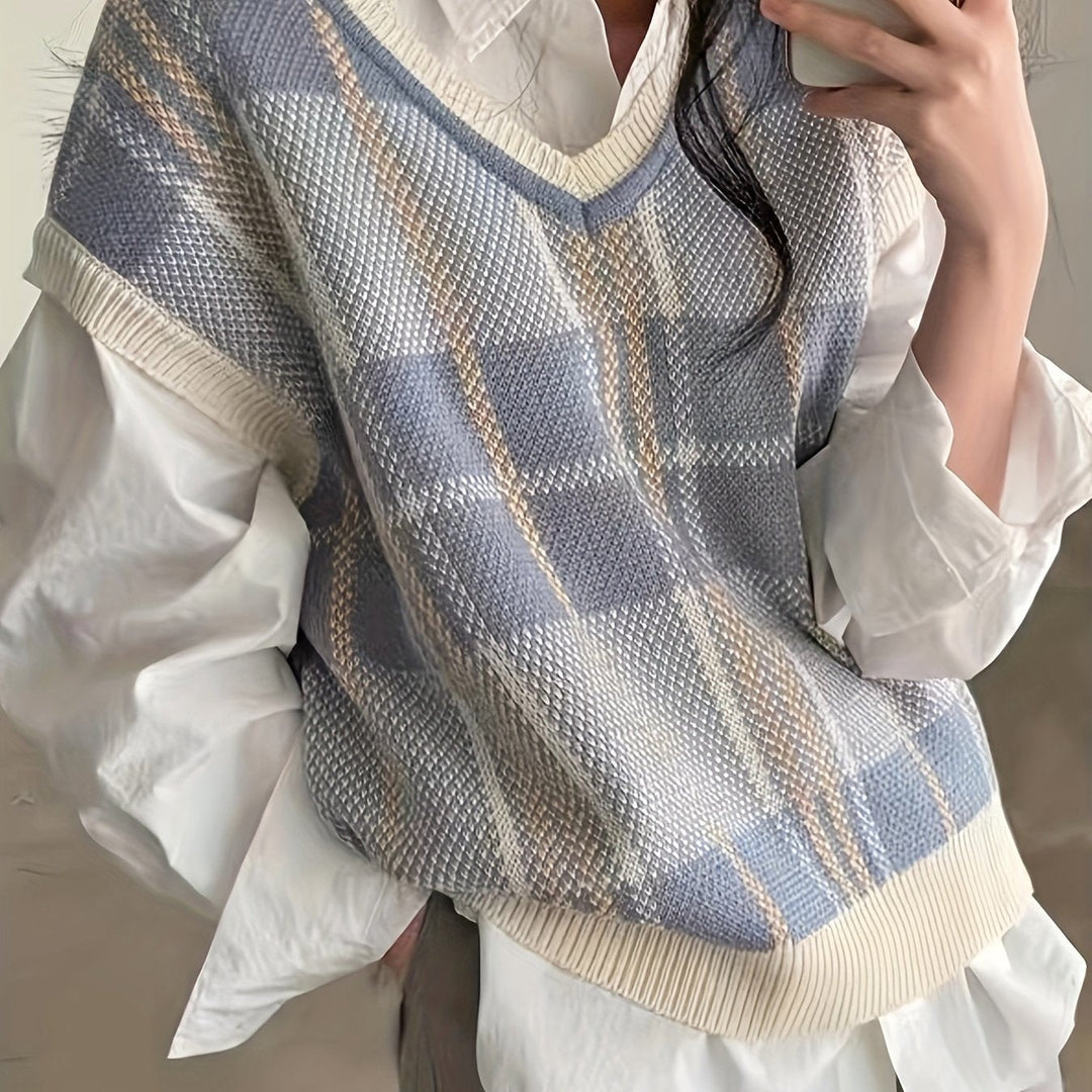 Vintage Plaid V-Neck Sweater Vest
