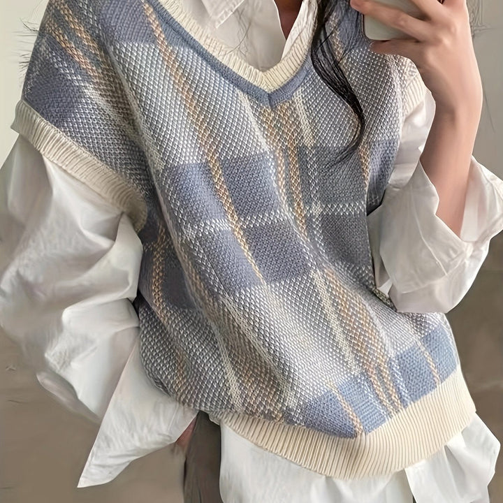 Vintage Plaid V-Neck Sweater Vest