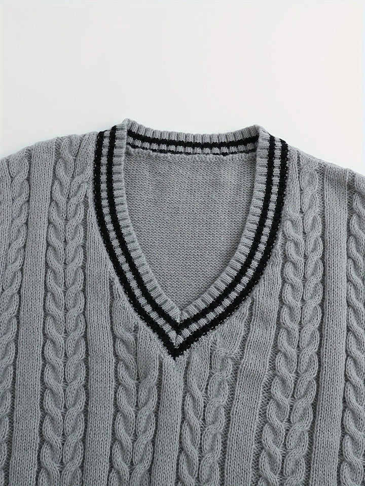 Cable-Knit V-Neck Sweater Vest