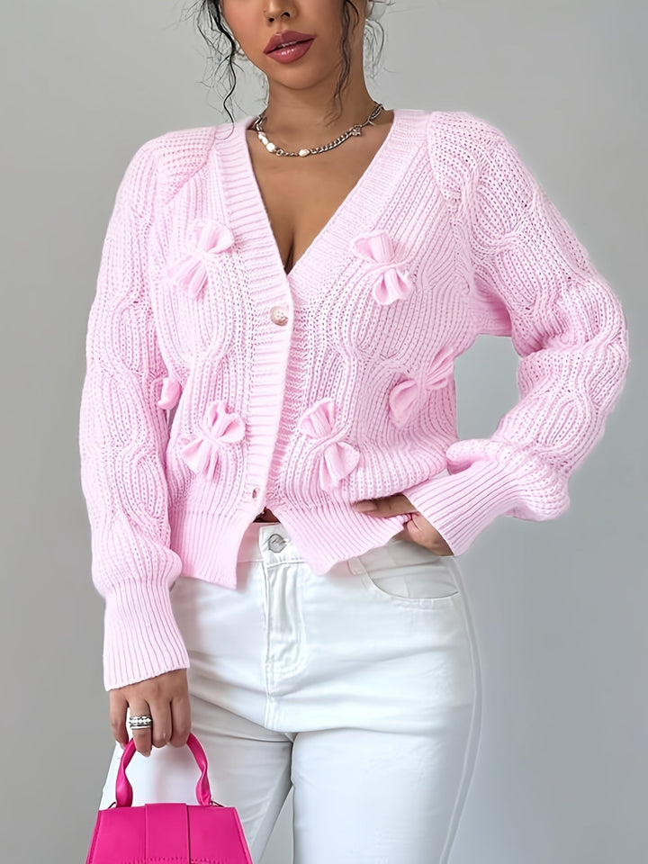Soft Bow-Detail Long Sleeve Cardigan