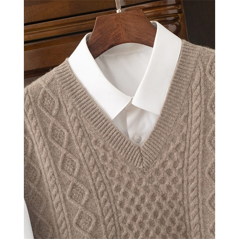 Cable-Textured V-Neck Sweater Vest
