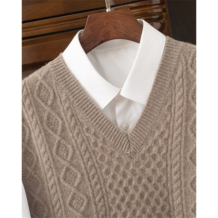 Cable-Textured V-Neck Sweater Vest