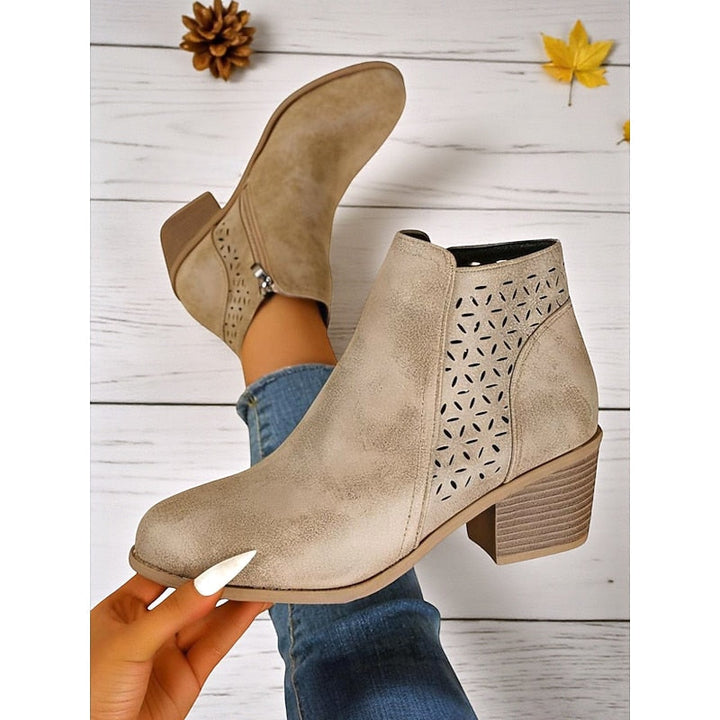 Cutout Low-Heel Ankle Boots