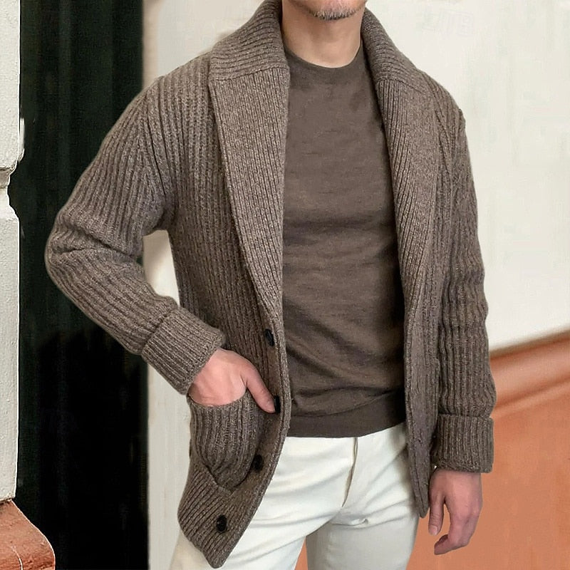 Shawl Collar Ribbed Cardigan