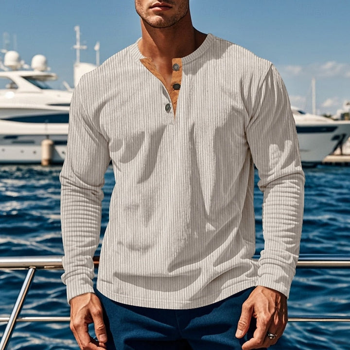 Ribbed Long Sleeve Henley Shirt