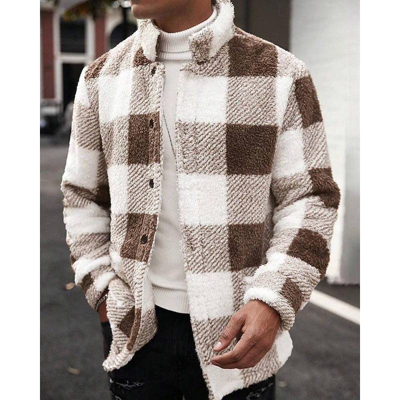 Checked Standing-Collar Jacket