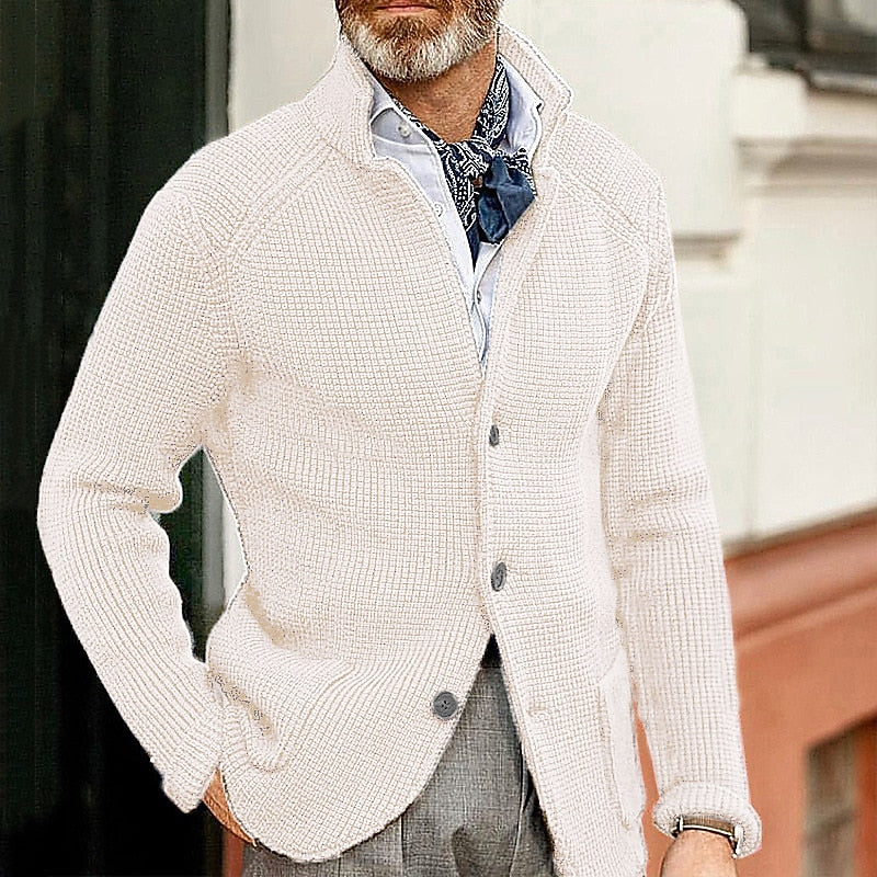 Textured Stand-Collar Cardigan