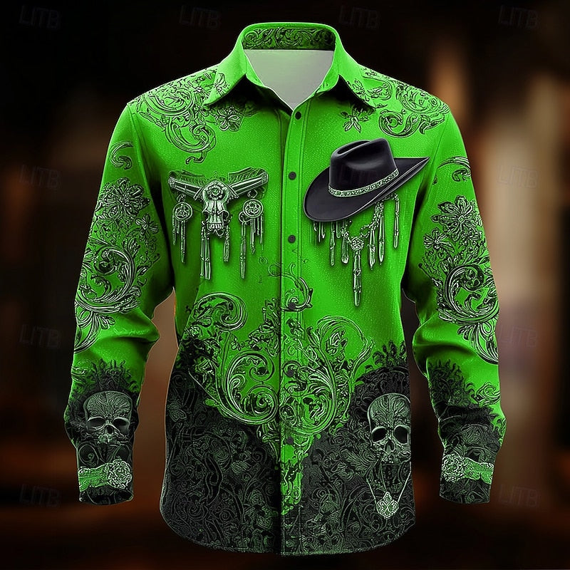 Western Print Halloween Button-Down Shirt