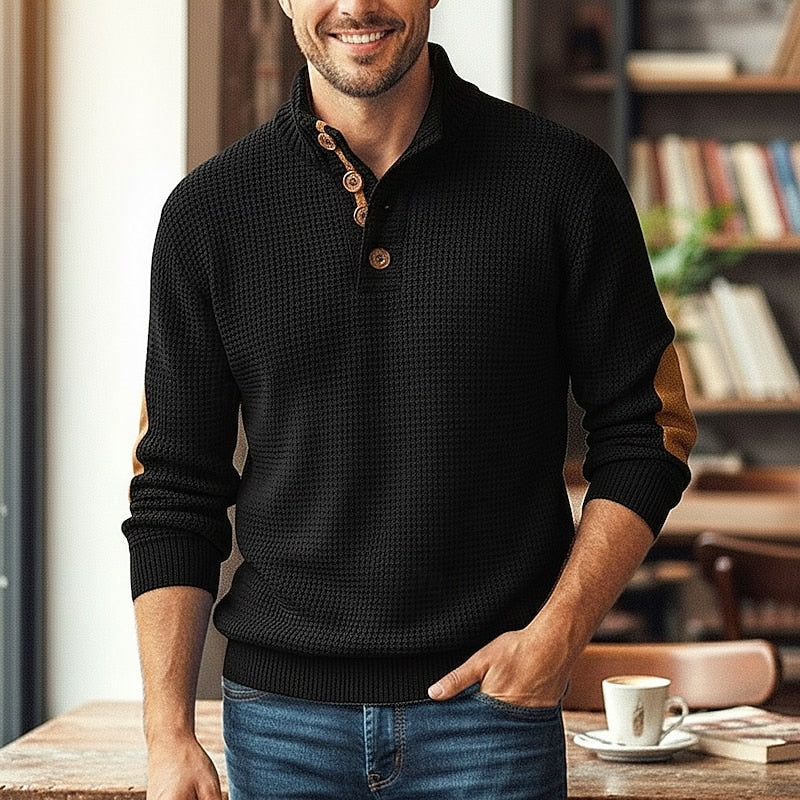 Stand Collar Button Sweater