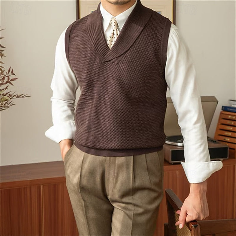Shawl-Collar Knit Sweater Vest