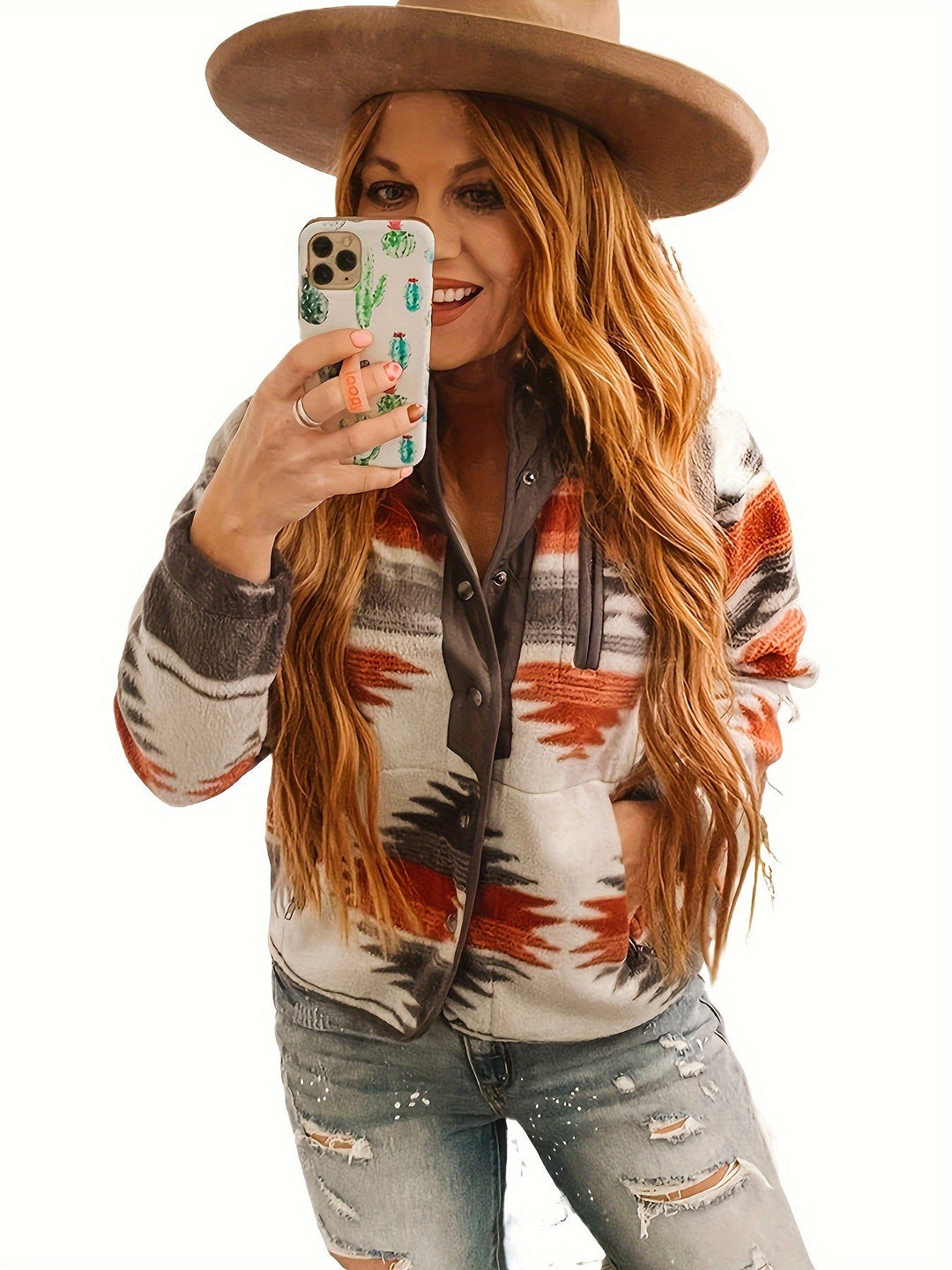 Patterned Snap-Front Jacket