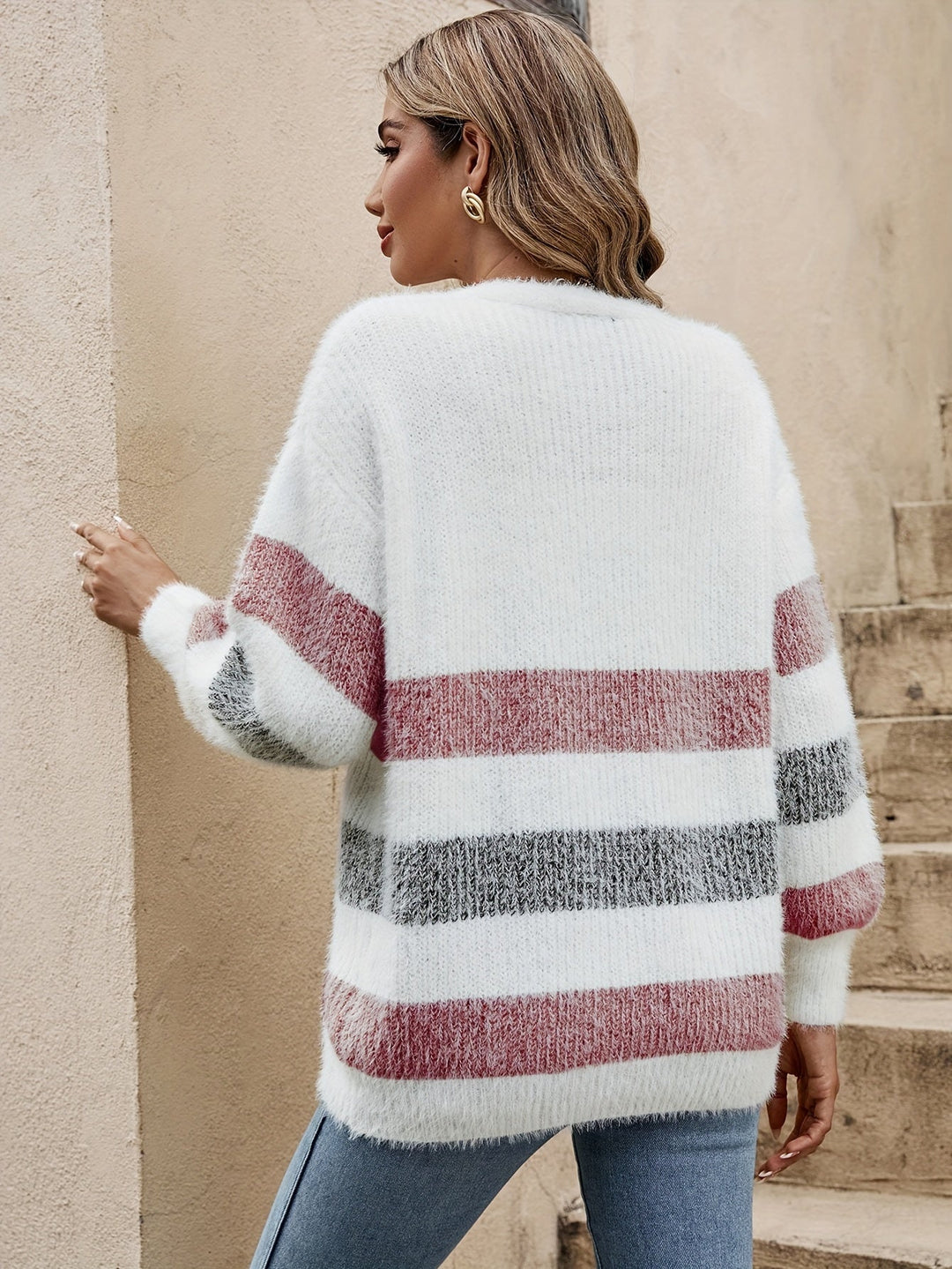 Striped Open-Front Cardigan