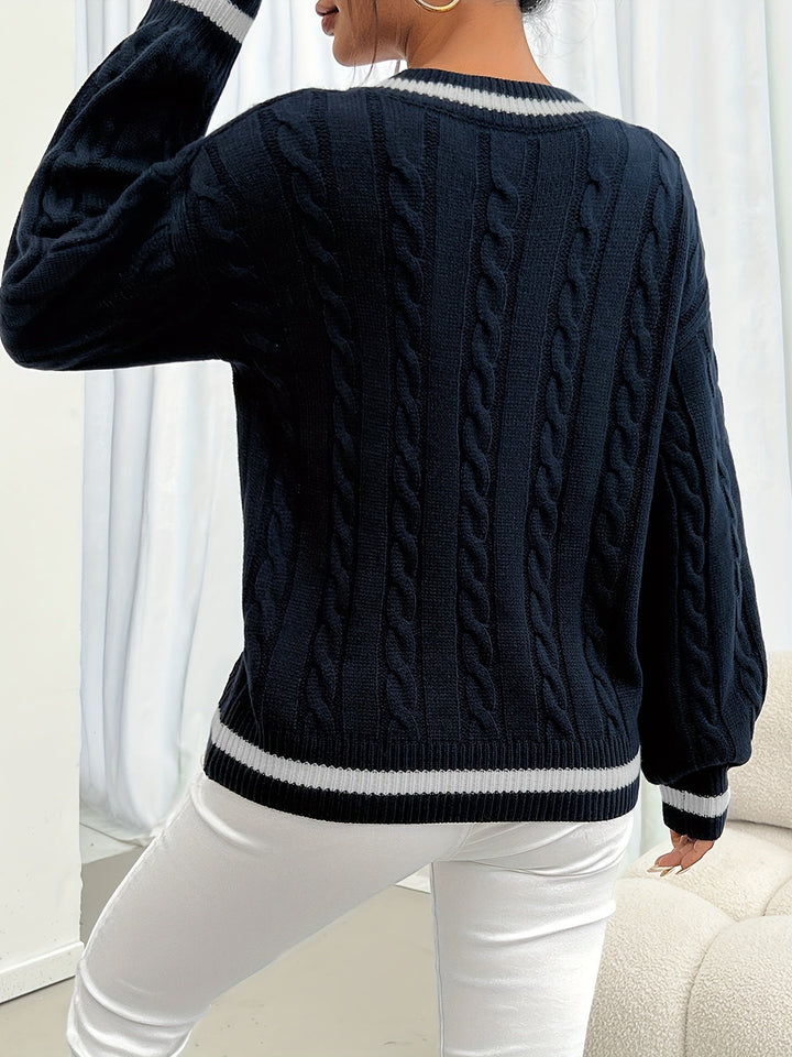 Cable-Knit V-Neck Sweater