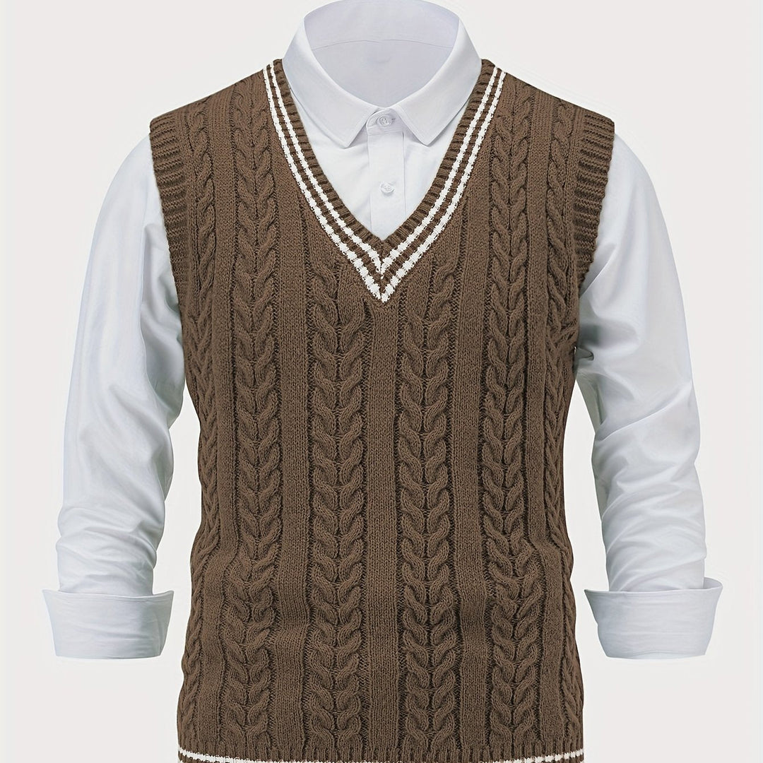 Cable-Knit V-Neck Sweater Vest