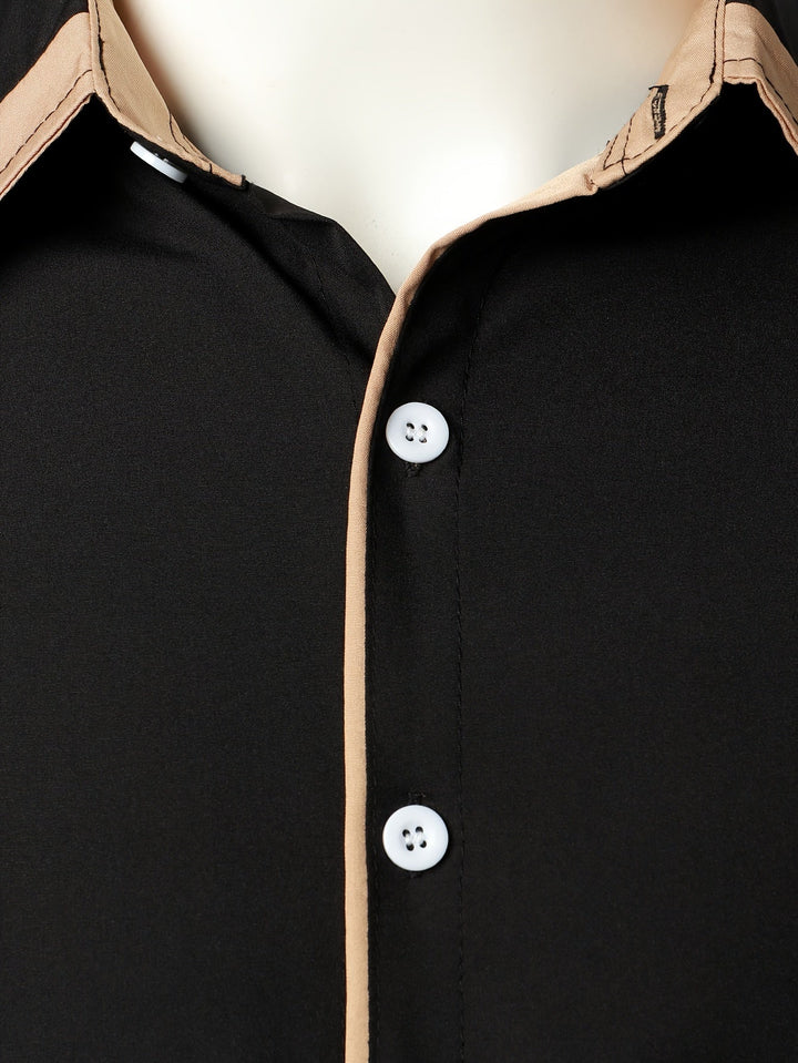 Contrast-Trim Long Sleeve Shirt