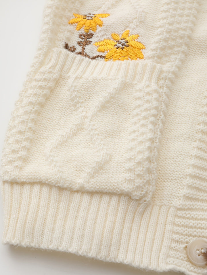 Floral Embroidered Button Cardigan