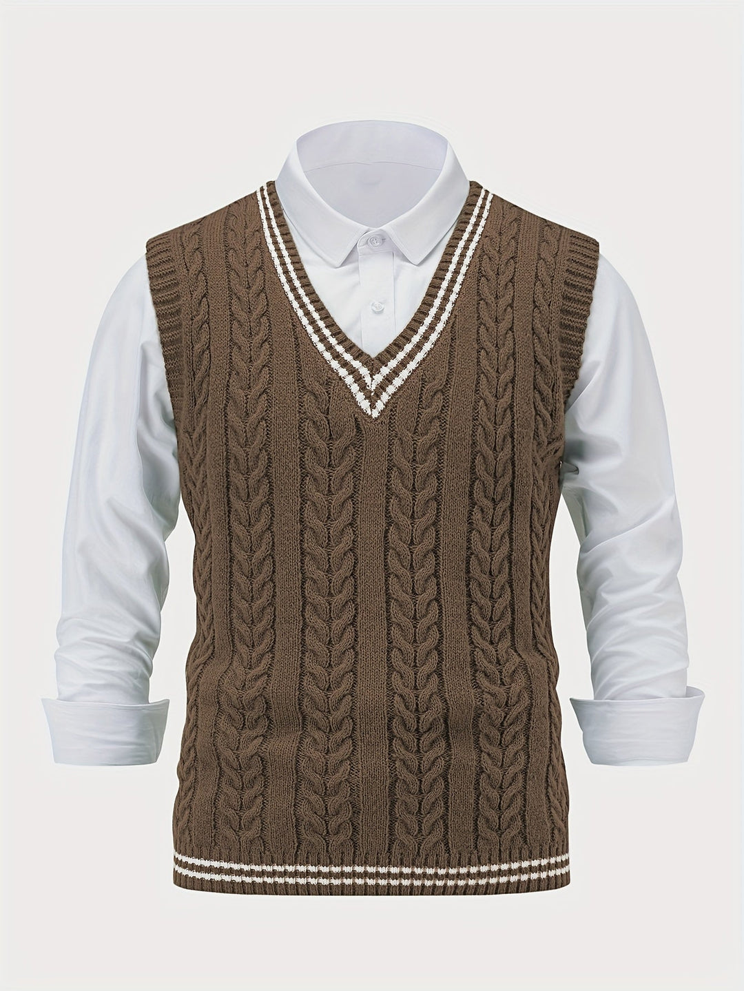 Cable-Knit V-Neck Sweater Vest