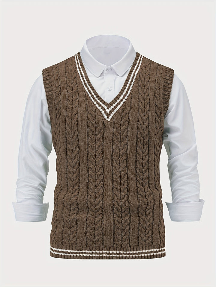 Cable-Knit V-Neck Sweater Vest