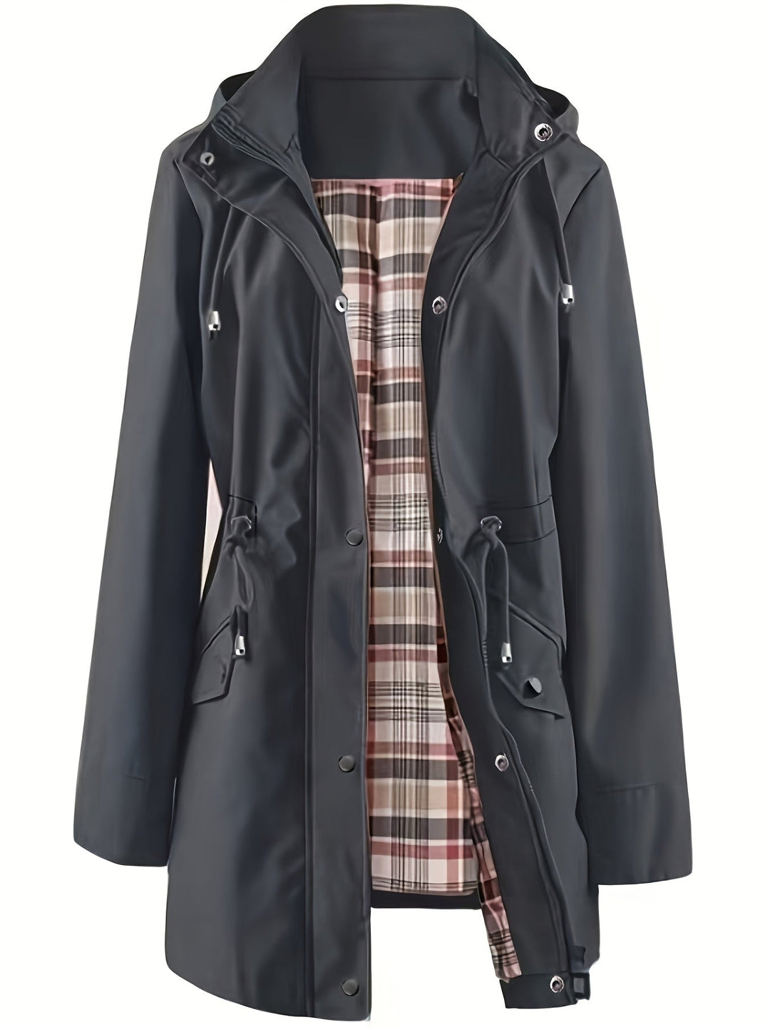 Hooded Drawstring Rain Jacket