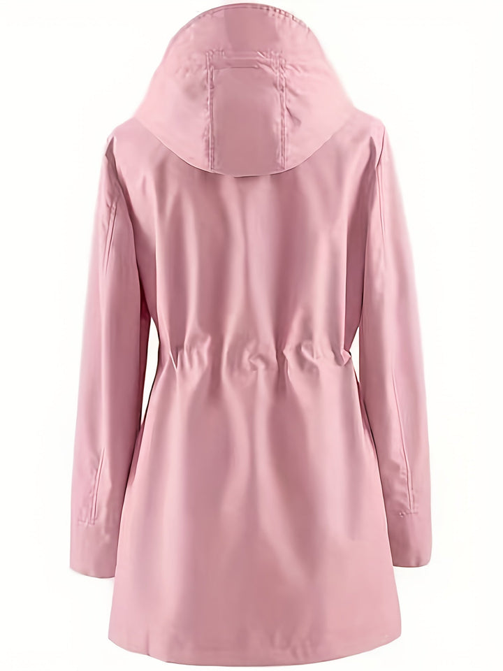 Hooded Drawstring Rain Jacket