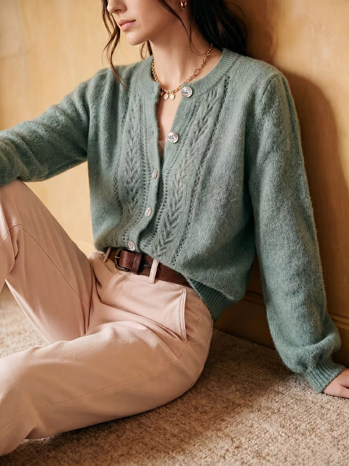 Softly Textured Round-Neck Cardigan