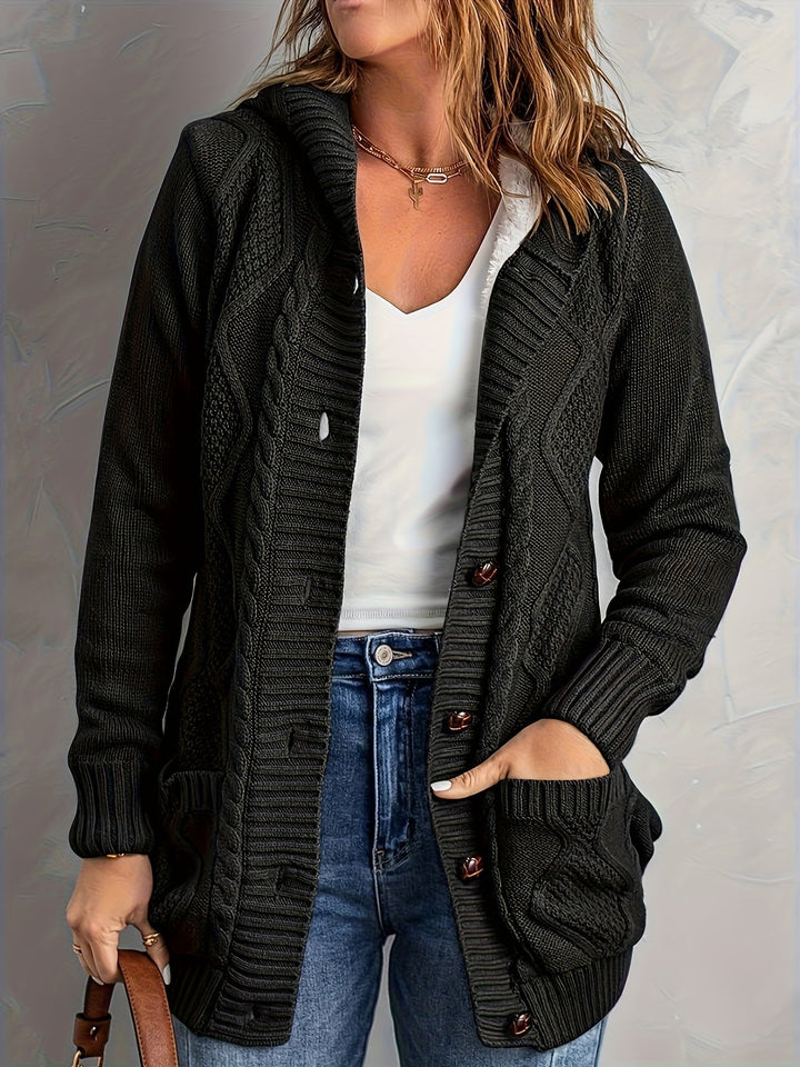 Hooded Button-Front Cardigan