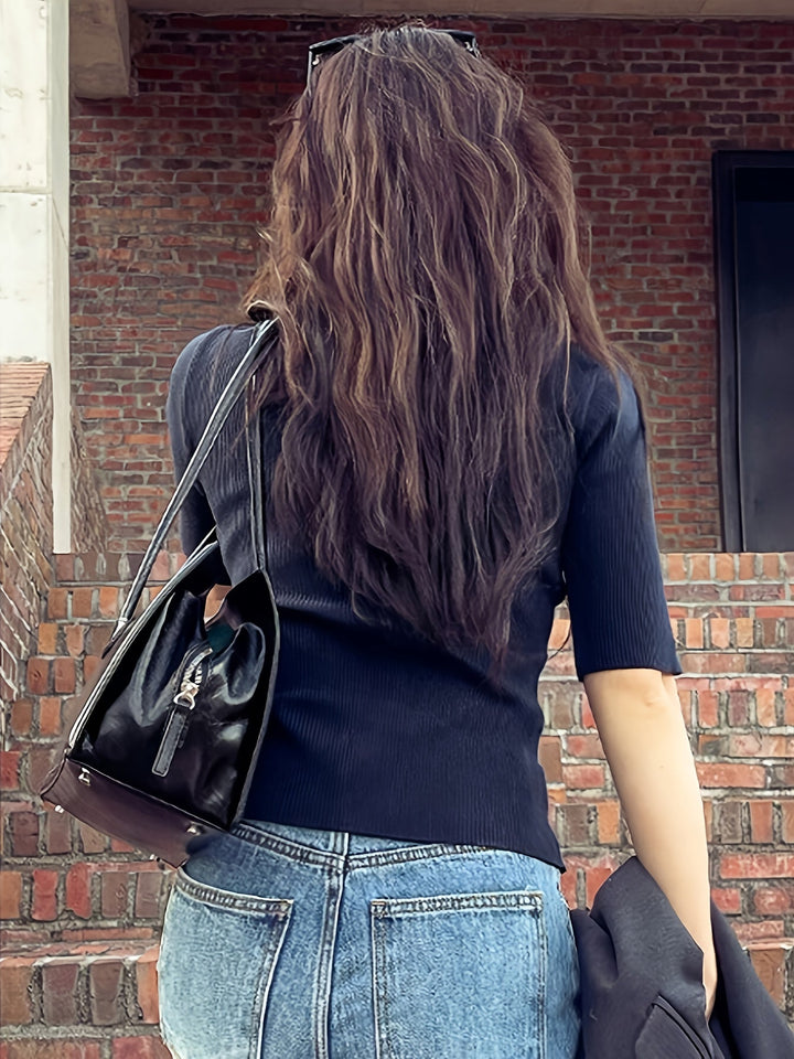 Ribbed Collared Top