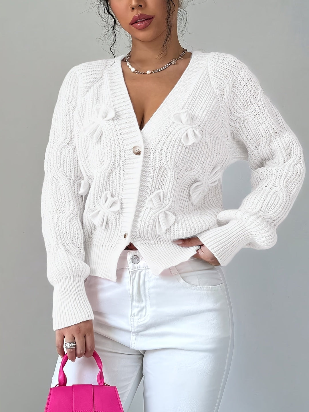 Soft Bow-Detail Long Sleeve Cardigan