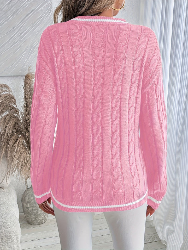 Cable-Knit V-Neck Sweater