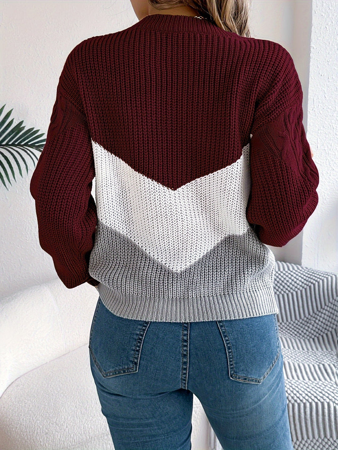Color-Block Round Neck Sweater