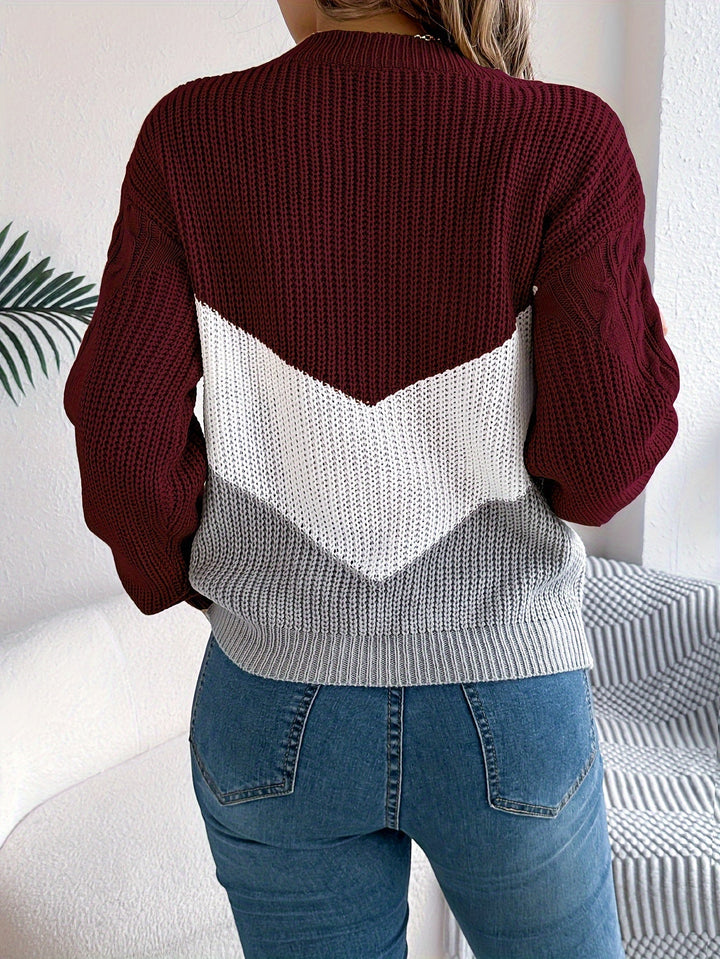 Color-Block Round Neck Sweater