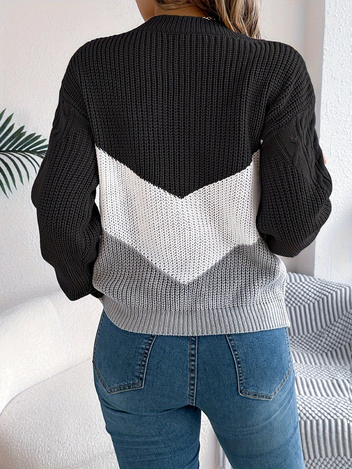 Color-Block Round Neck Sweater