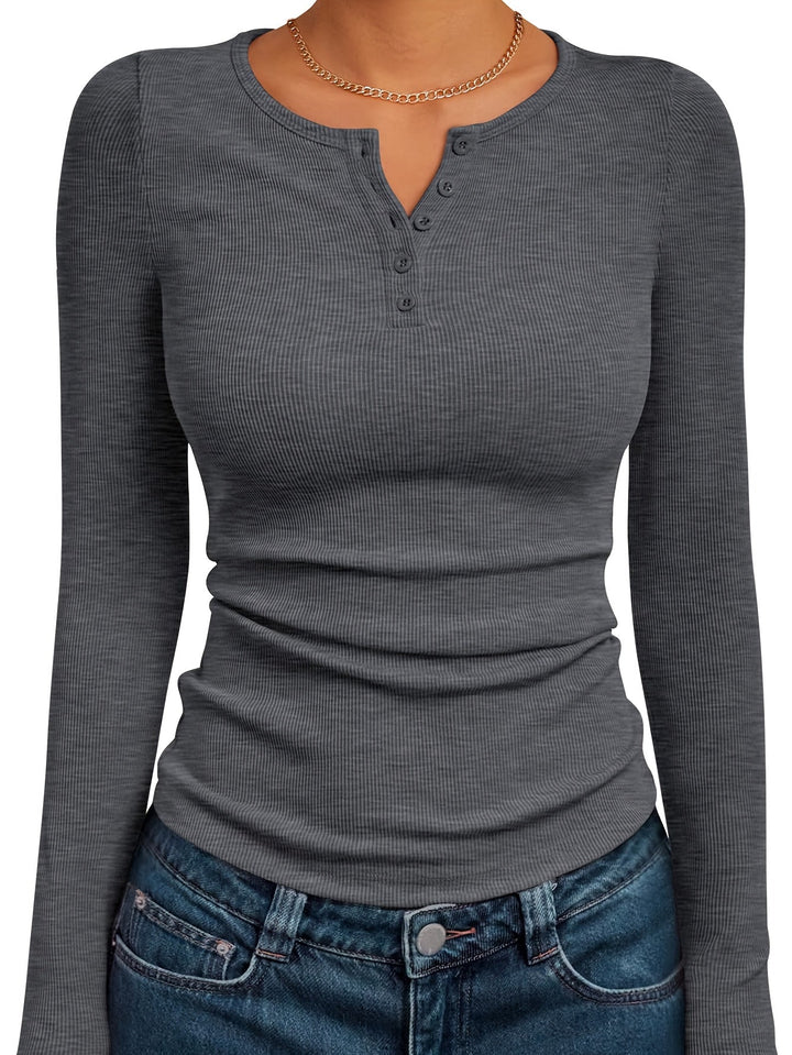 Fitted Button Henley Top