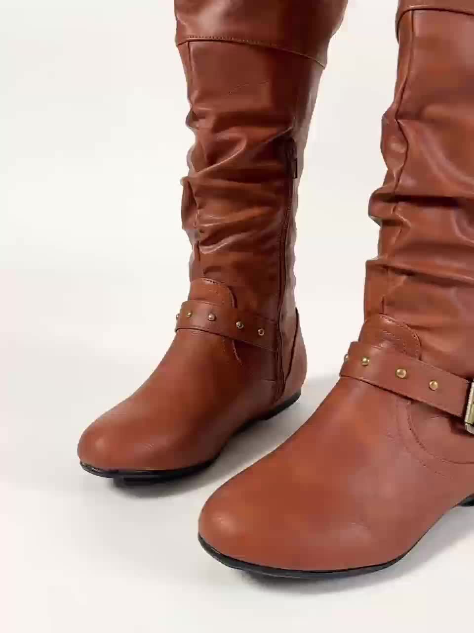 Slouchy Buckle Riding Boots