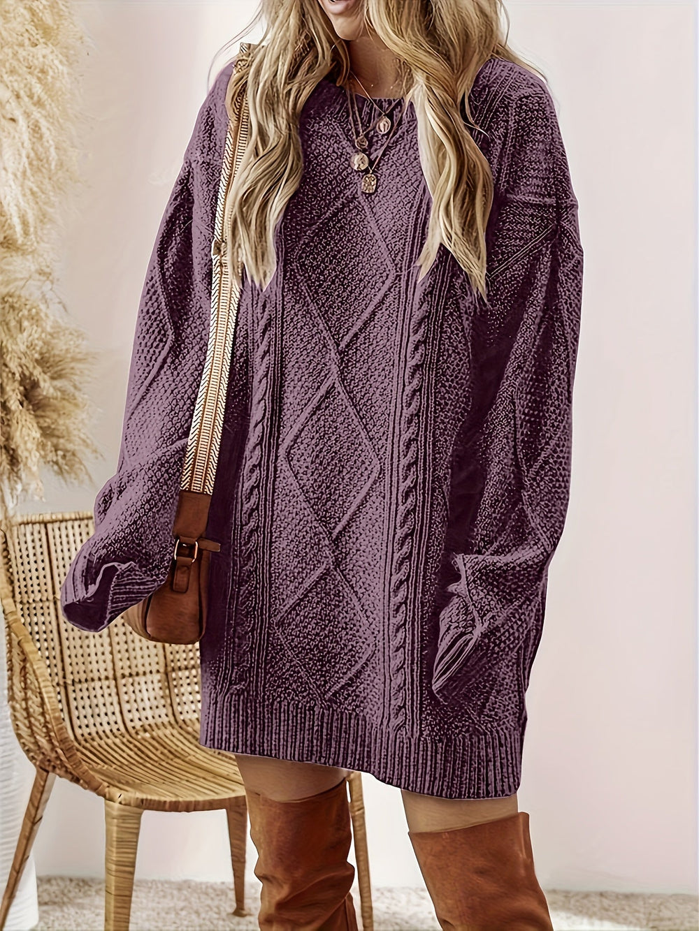 Cable-Textured Sweater Dress