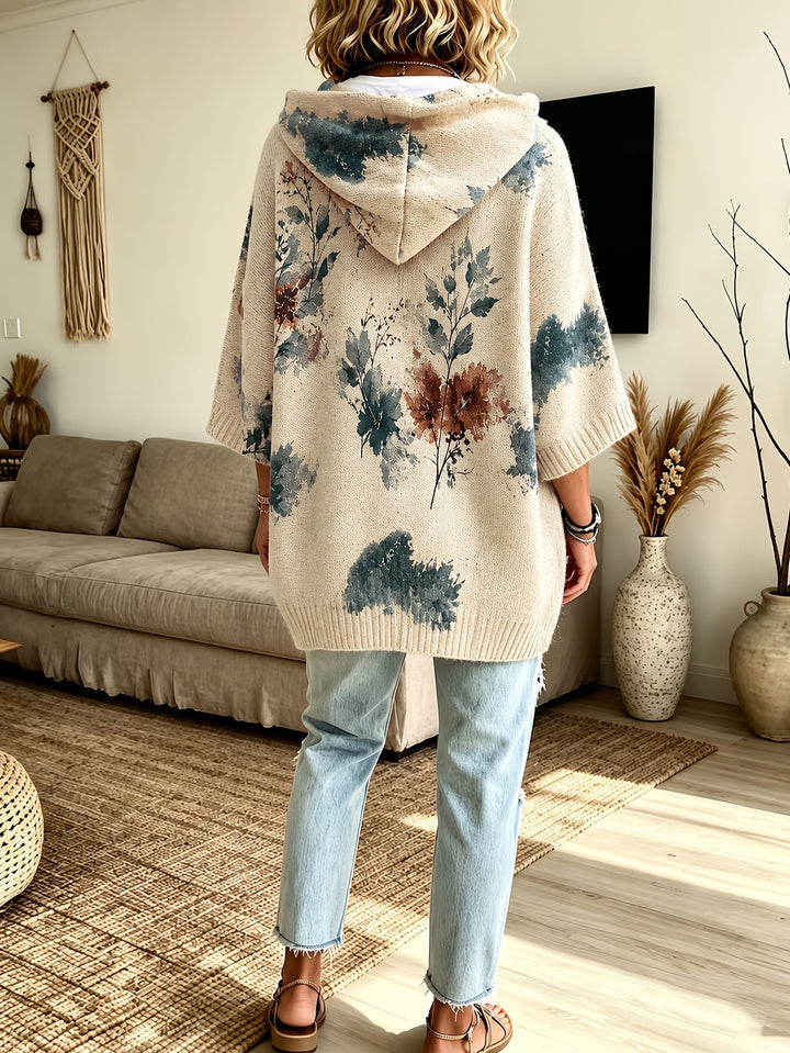 Hooded Floral Cape Sweater