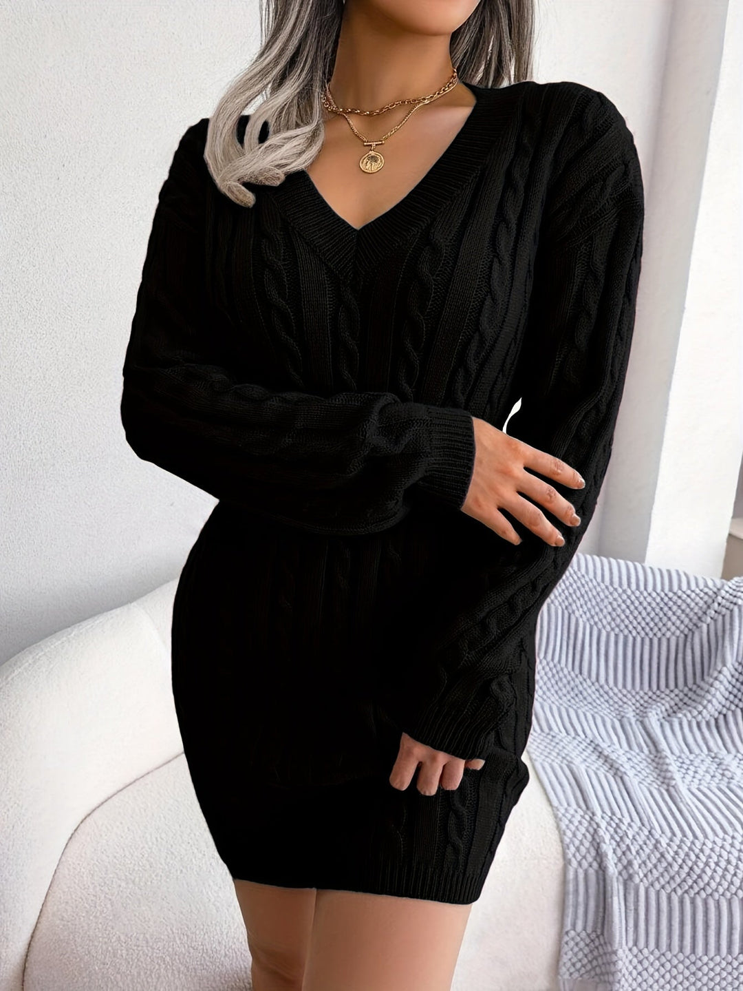 Cable-Knit Peplum Sweater Dress