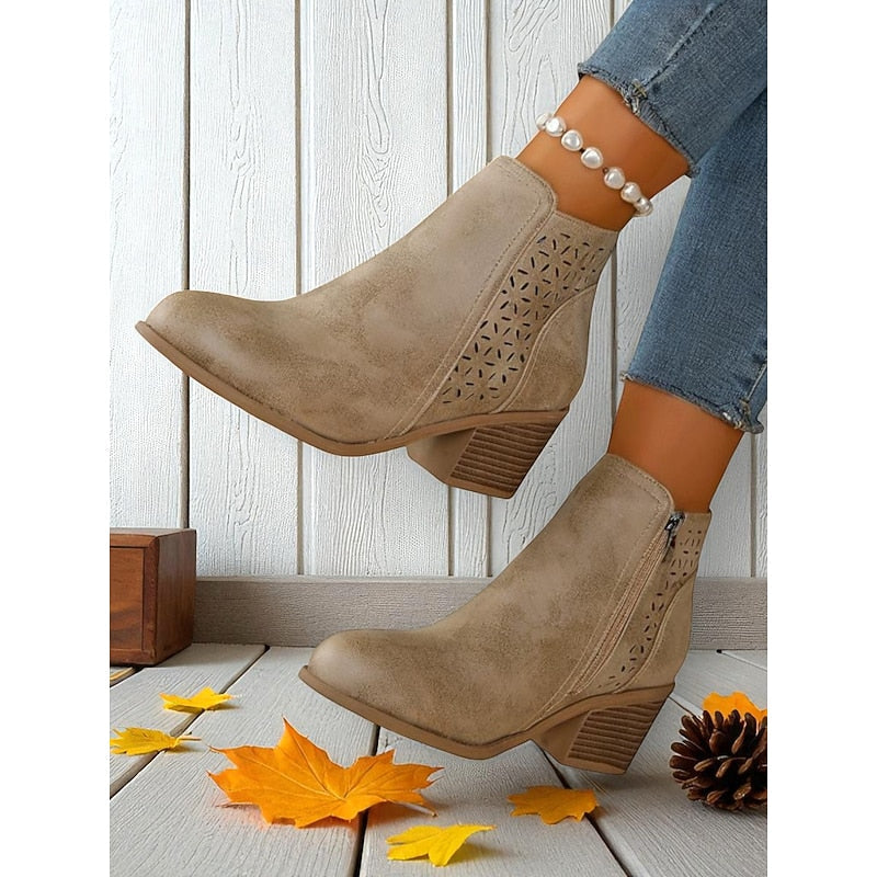 Cutout Low-Heel Ankle Boots