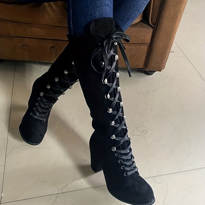 Lace-Up Chunky-Heel Tall Boots