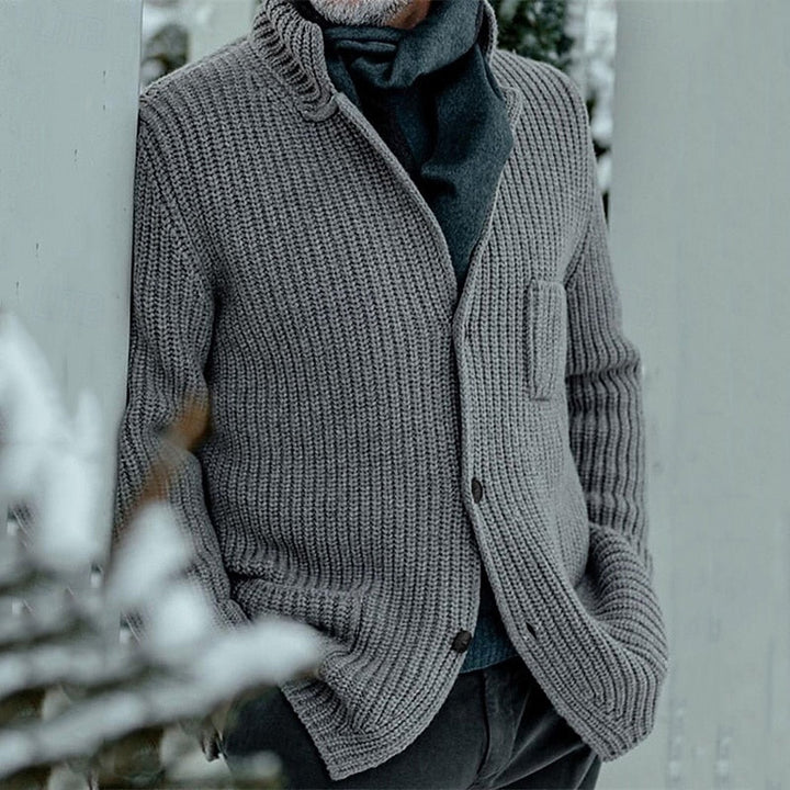 Ribbed Stand-Collar Cardigan