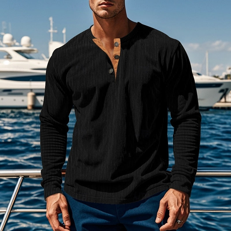 Ribbed Long Sleeve Henley Shirt