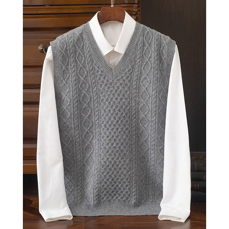 Cable-Textured V-Neck Sweater Vest