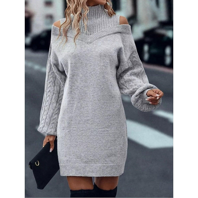 Cold-Shoulder Turtleneck Sweater Dress