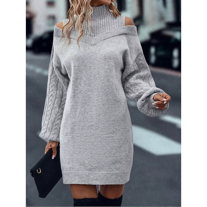 Cold-Shoulder Turtleneck Sweater Dress