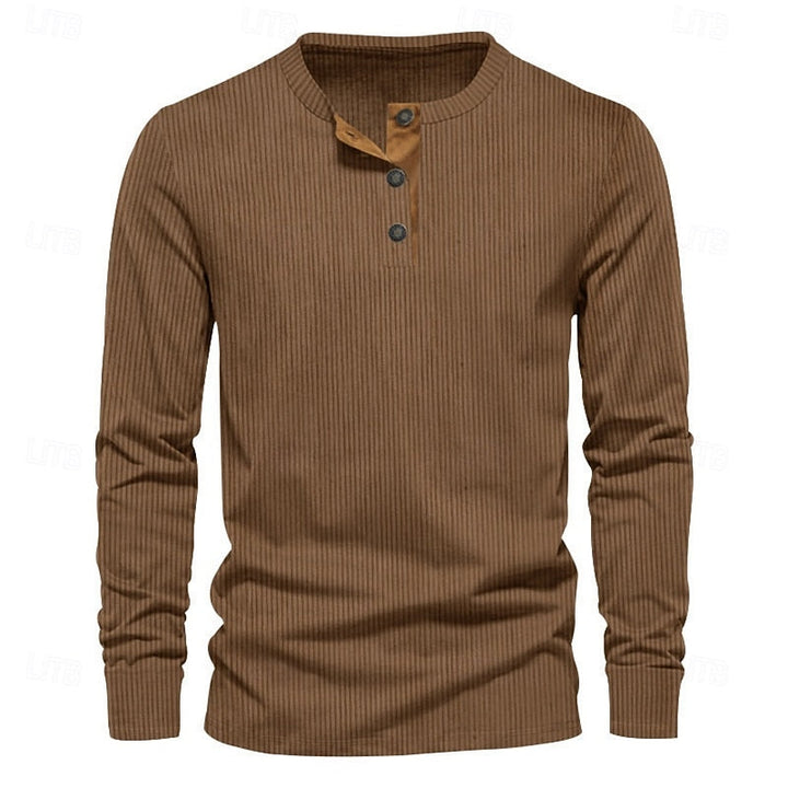 Ribbed Long Sleeve Henley Shirt