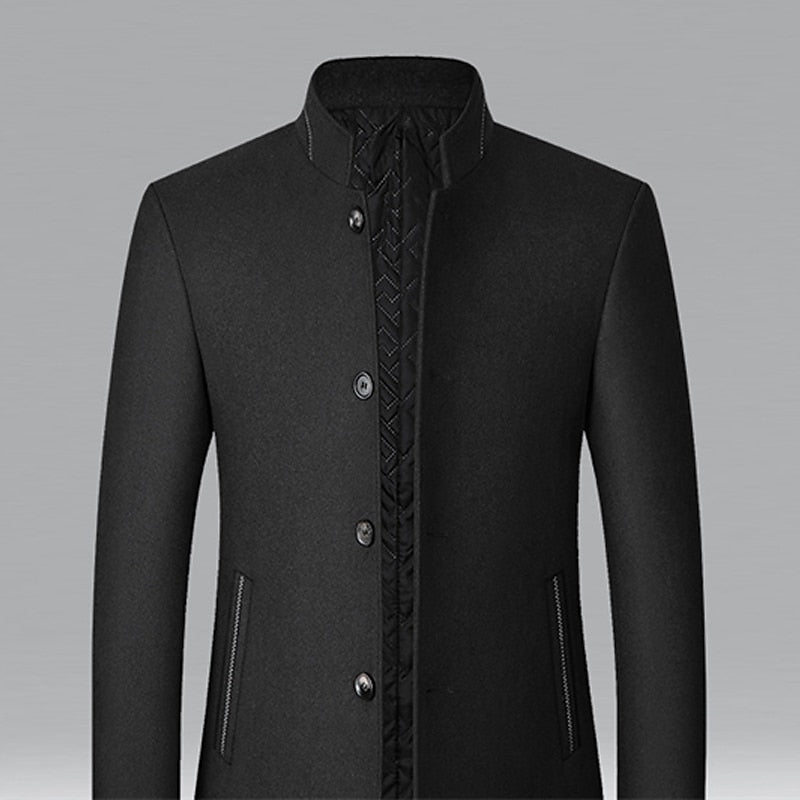 Refined Stand-Collar Overcoat