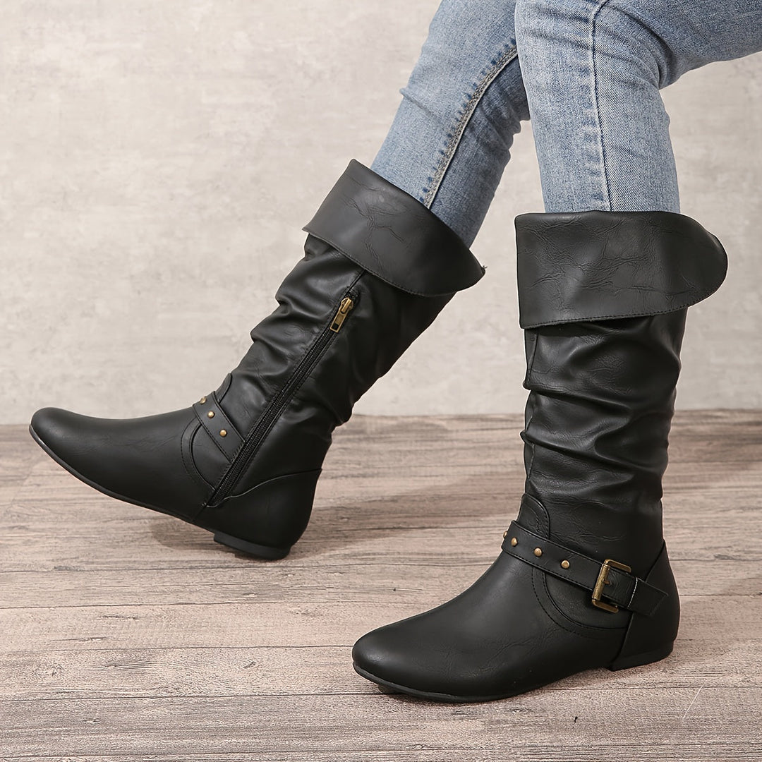 Slouchy Buckle Riding Boots