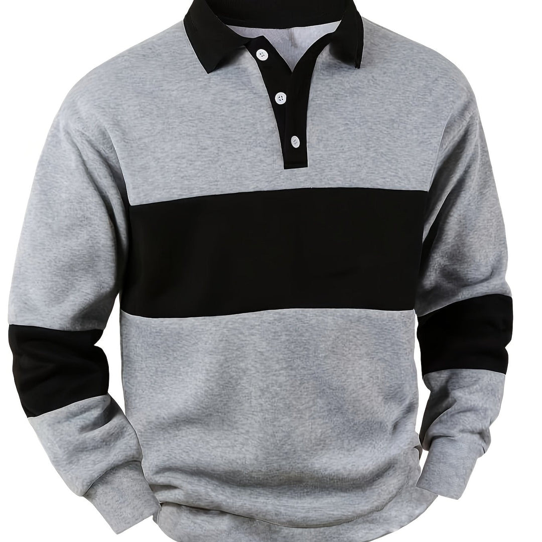 Color-Block Long Sleeve Polo Shirt