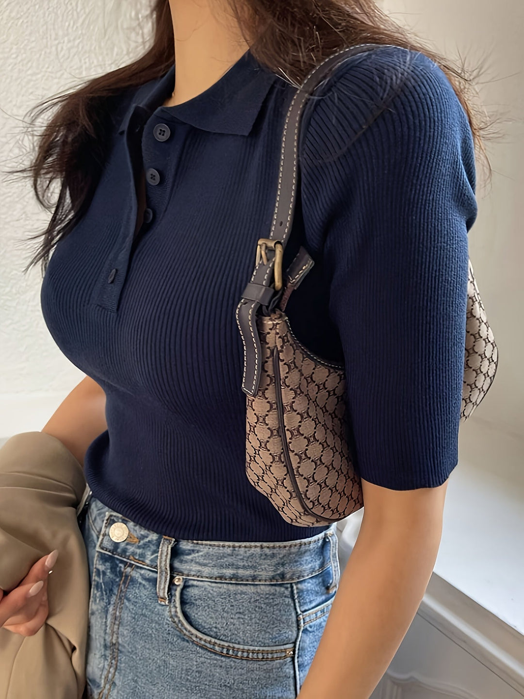 Ribbed Collared Top