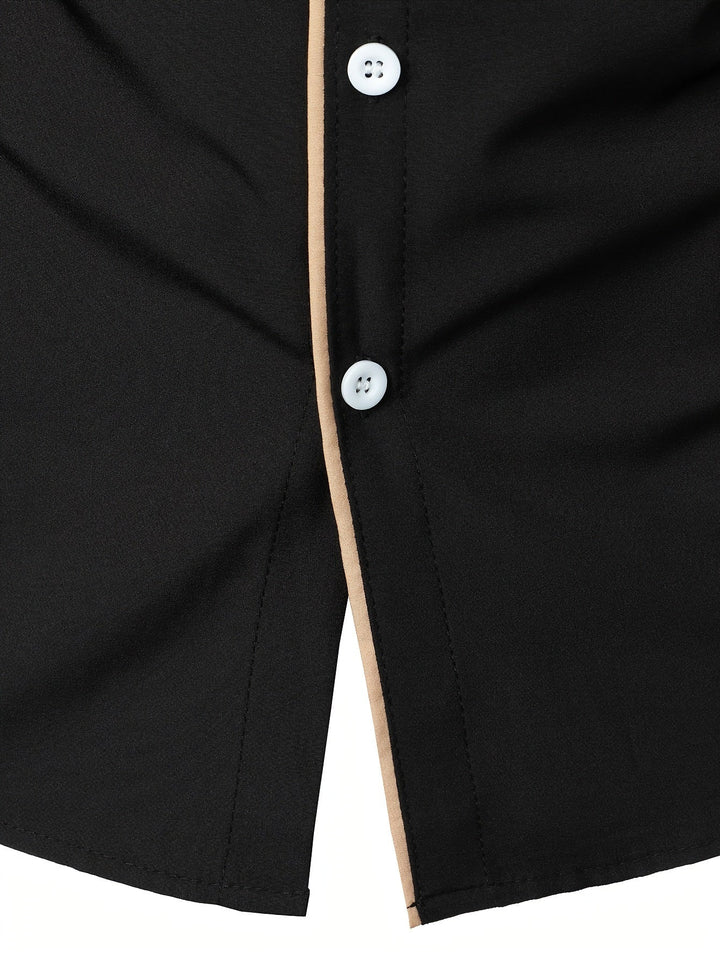 Contrast-Trim Long Sleeve Shirt